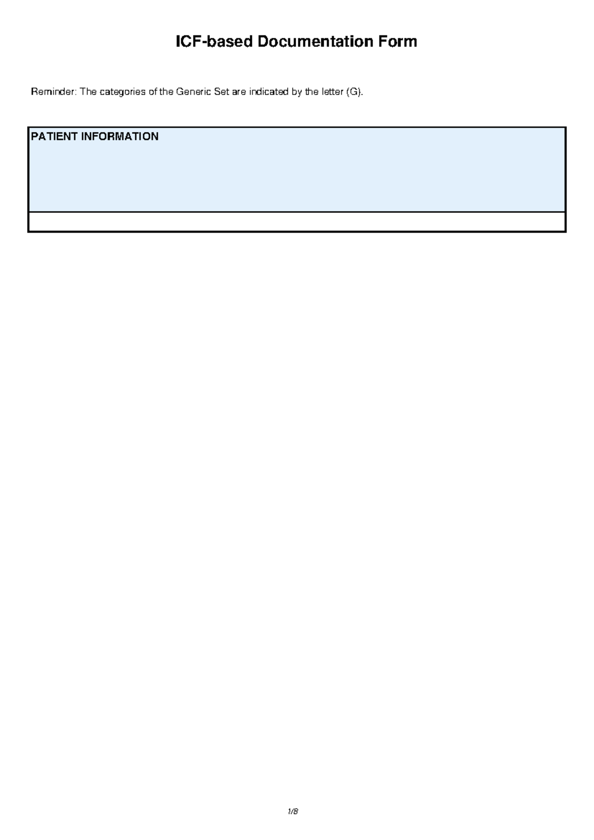 ICF Documentation Form: Patient Impairment and Functionality Assessment ...