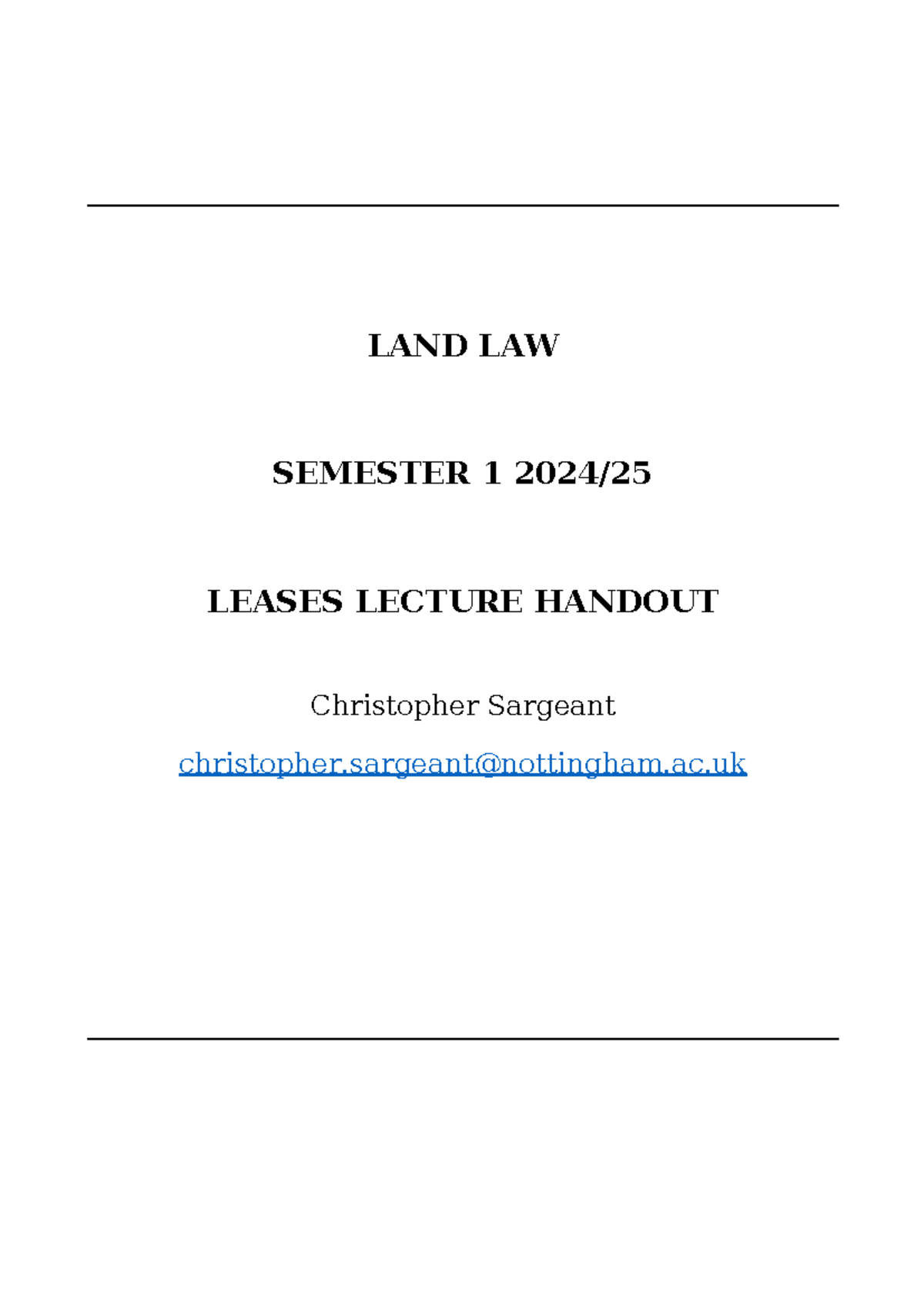 Topic 4: Comprehensive Overview of Leases in Land Law - Semester 1 ...