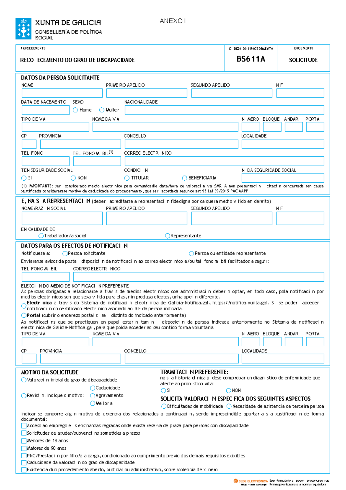 BS611A - Solicitude de Reconhecimento de Grao de Discapacidade - Studocu