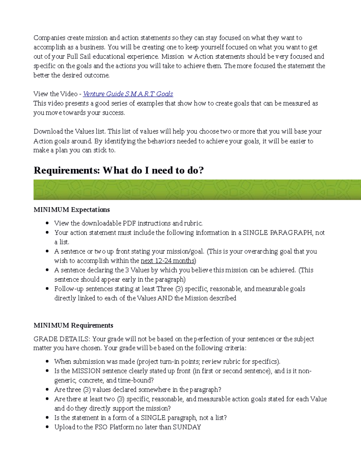 3.1 Mission Statement Instructions for Full Sail Students - Studocu