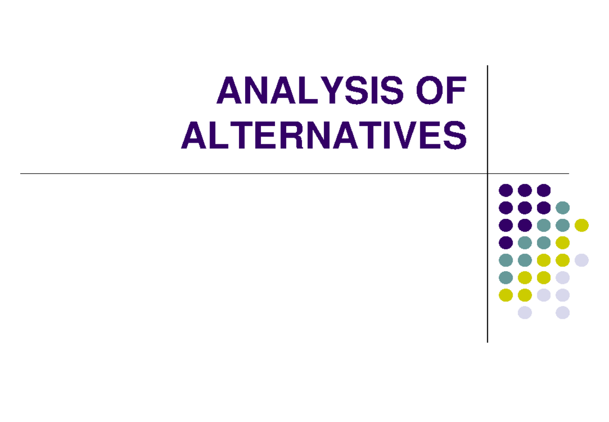 Che 423 Week 9: Analysis of Alternatives in Engineering Economics - Studocu