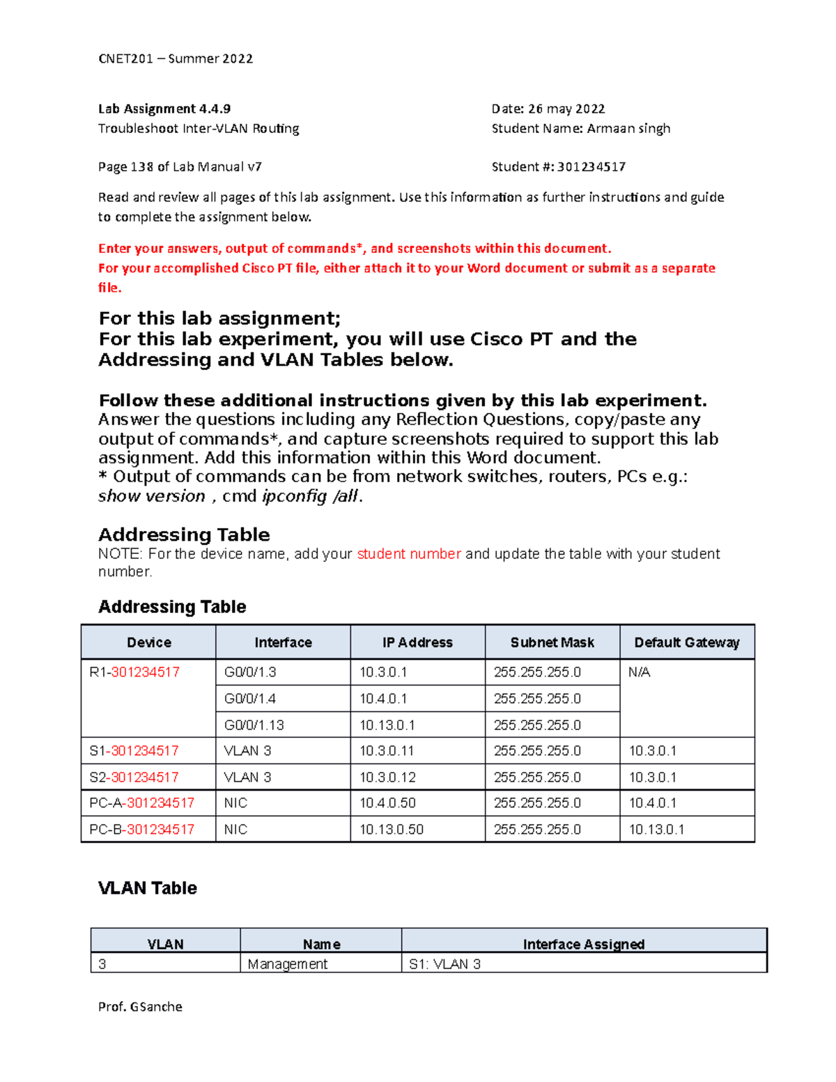 Lab 4.4.9 - Troubleshooting Inter-VLAN Routing Assignment Guide - Studocu