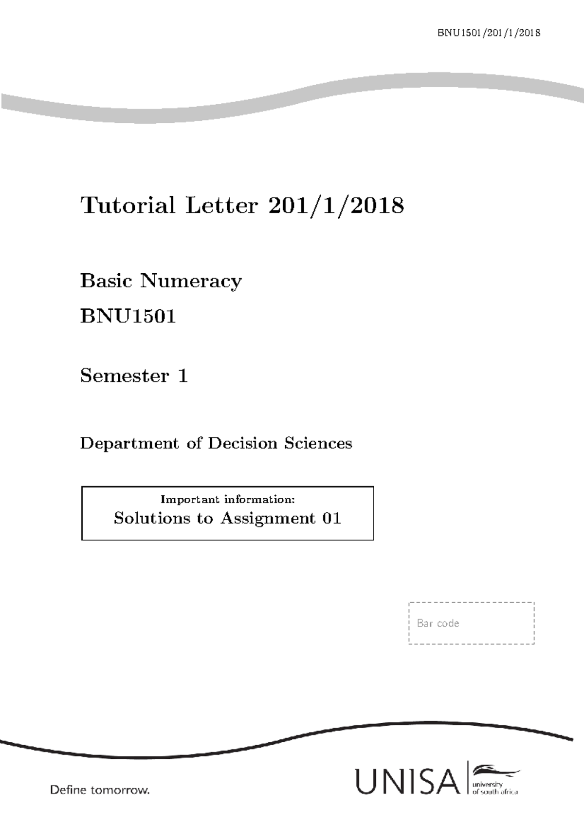 BNU1501 Assignment 01 Solutions - Basic Numeracy Semester 1 - Studocu