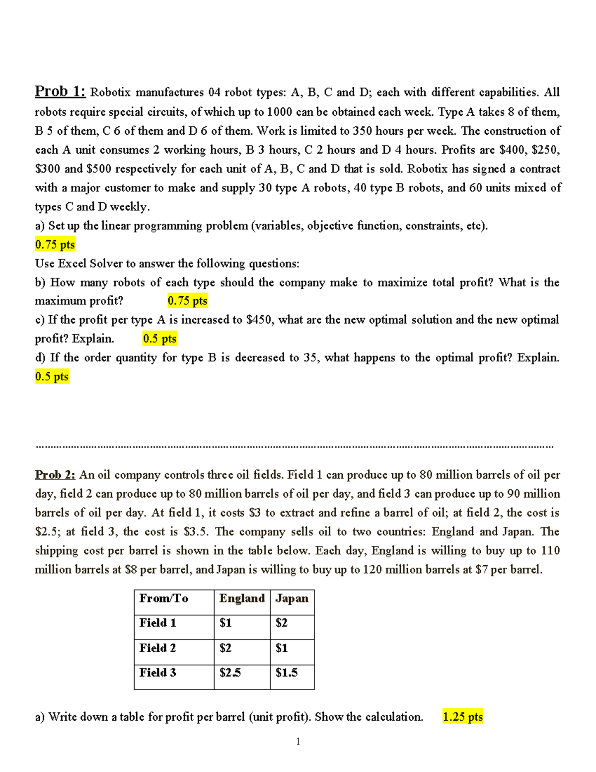 Final Exam: Linear Programming & Optimization Problems (Course Code ...