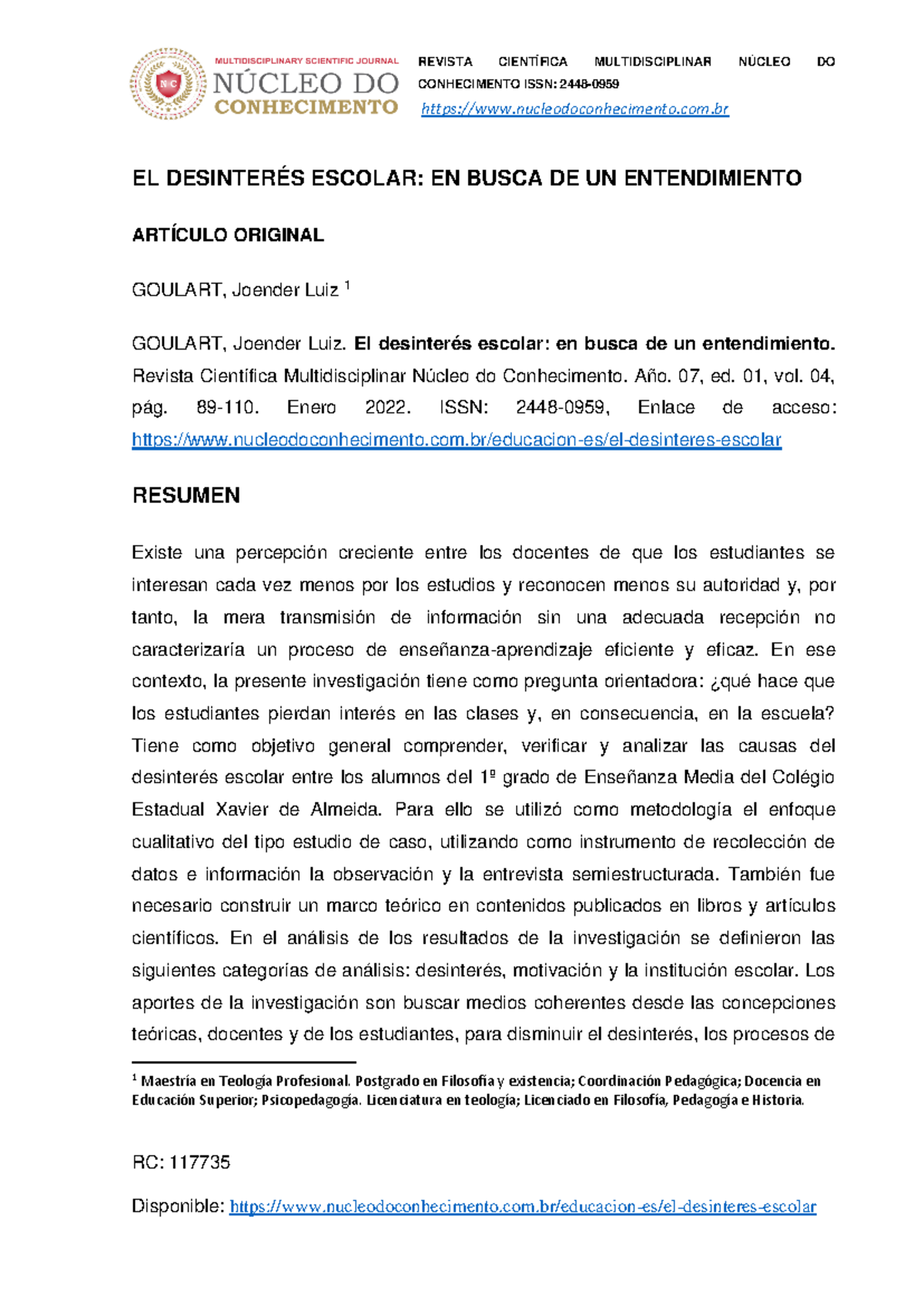 El Desinterés Escolar: Un Estudio de Caso en el 1º Grado de Enseñanza ...