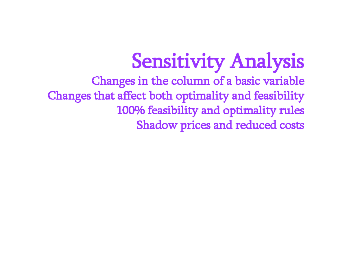Sensitivity Analysis and 100% Rules in LP Optimization - Studocu