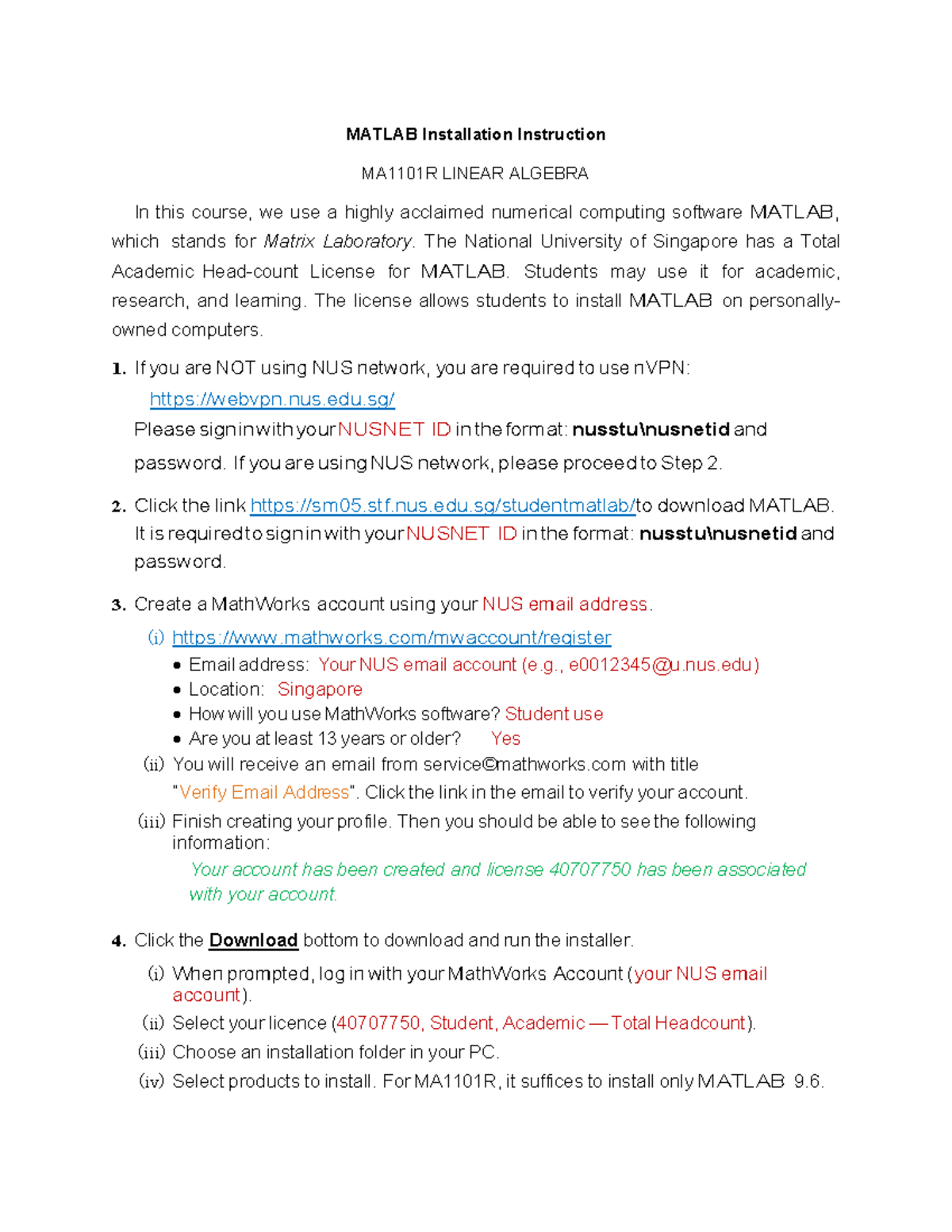 Matlab Installation steps - MA1508E - NUS - Studocu