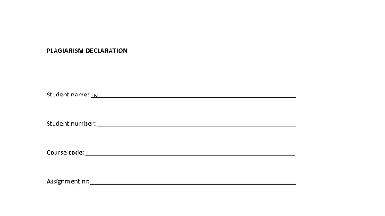 PLAGIARISM DECLARATION - Assignment Acknowledgment for Course Code ...