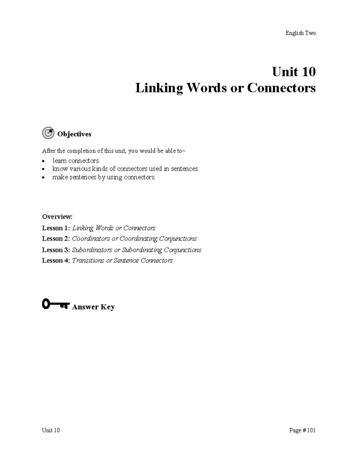 English Two Unit 10: Linking Words and Connectors Guide - Studocu