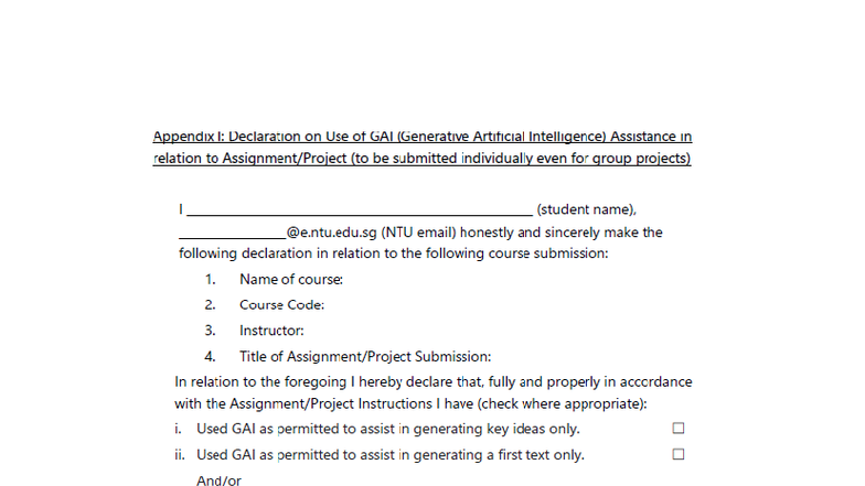 Appendix I: Declaration on GAI Use for Course Submission - Studocu