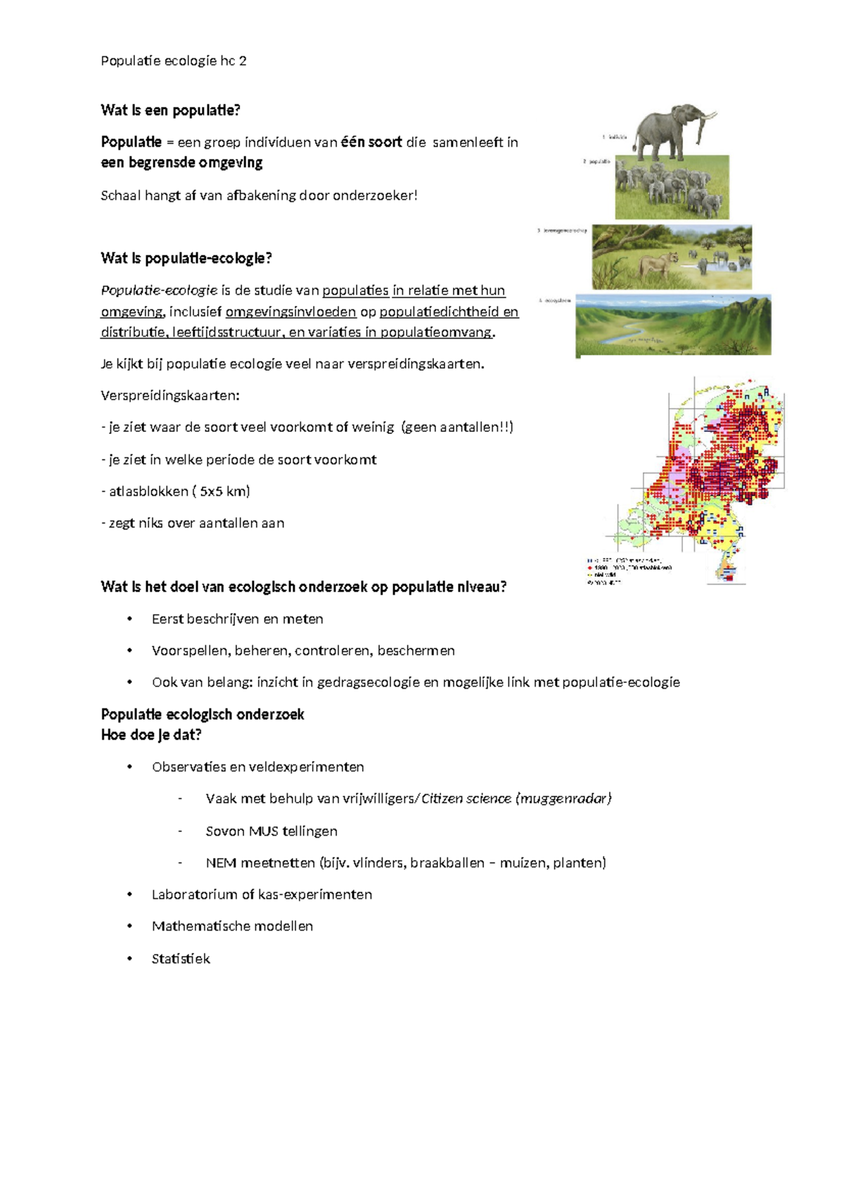 Populatie Ecologie HC 2: Inleiding tot Populaties en Verspreiding ...