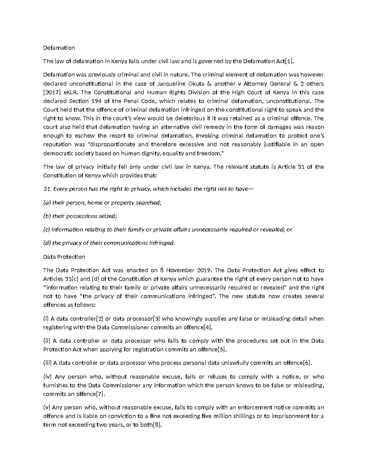 KLR 2023: Understanding Defamation Law and Privacy Rights in Kenya ...