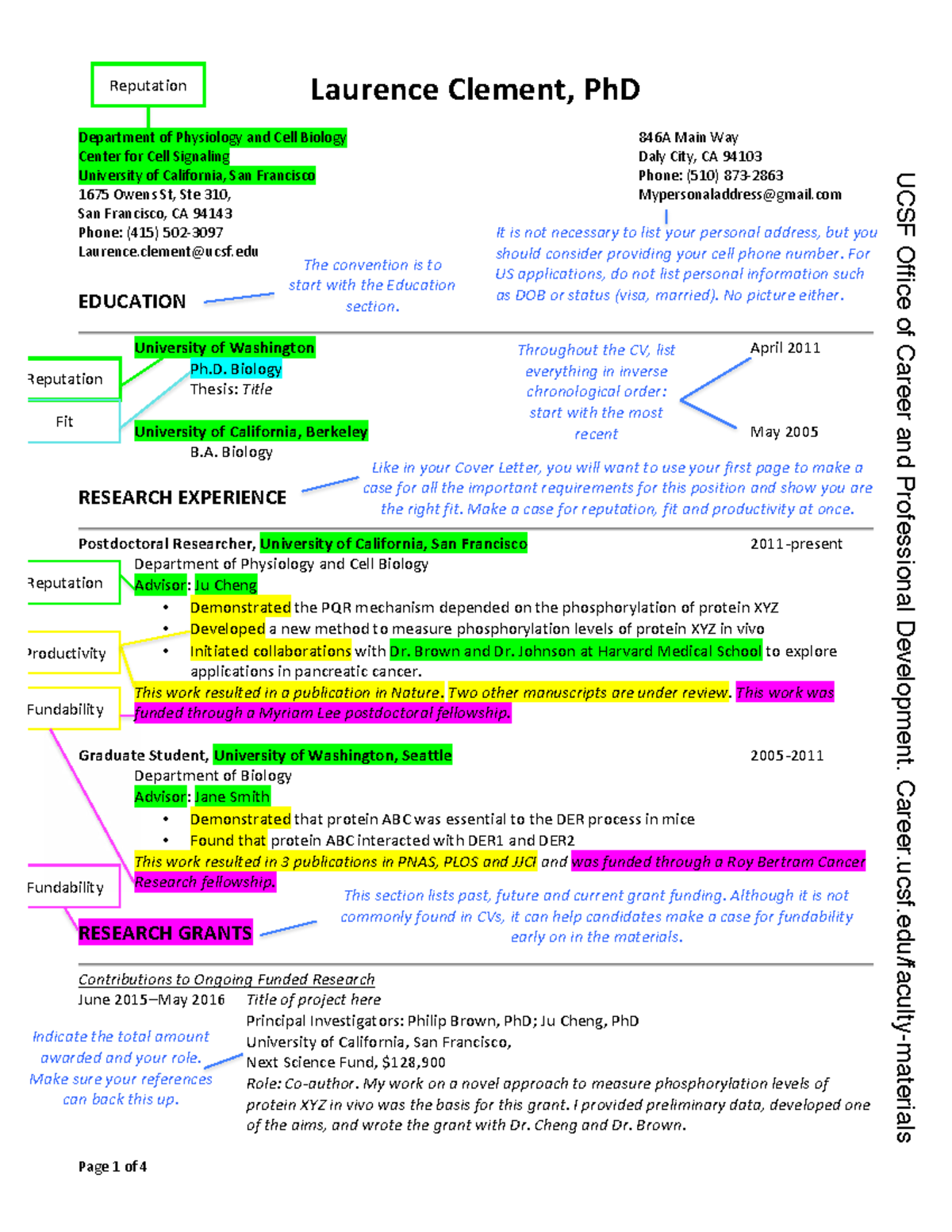 Sample CV for Laurence Clement, PhD - UCSF Office of Career Development ...