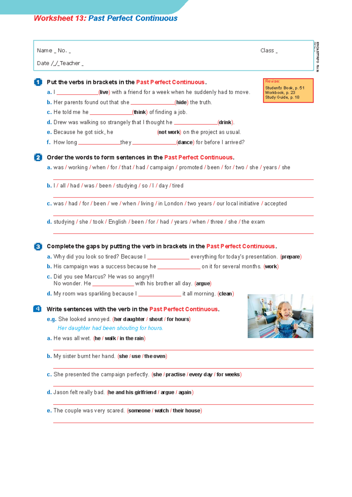 ENGA10TRF: Worksheet 13 - Past Perfect Continuous Exercises - Studocu