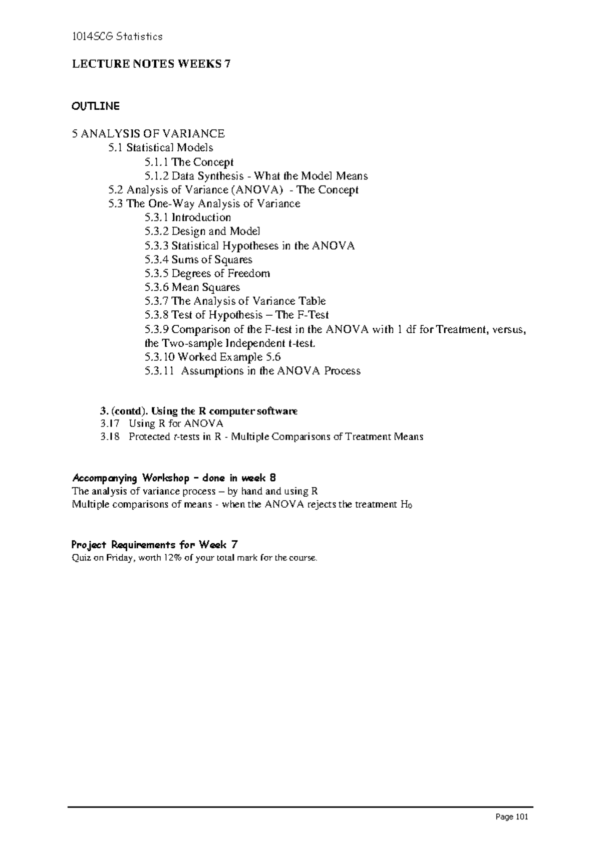 Lecture Notes for Week 7: Understanding ANOVA Concepts and Applications ...