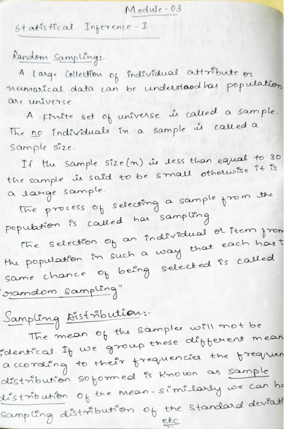 Maths notes module 3 - ...... - Module 03. Statistical Inference I ...
