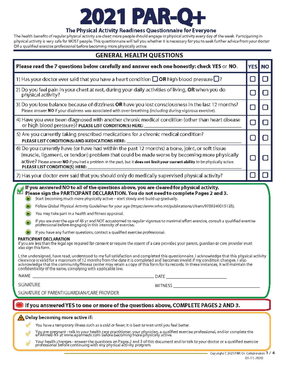 PAR-Q+ 2021: Physical Activity Readiness Questionnaire for Everyone ...