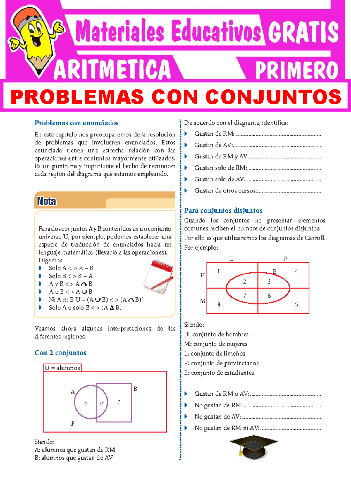 Problemas con Conjuntos - Primer Grado de Secundaria - Studocu
