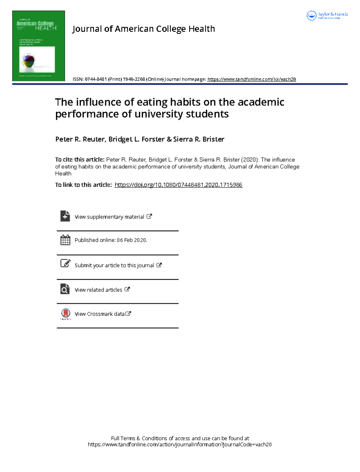 Eating Habits Impact on Academic Performance: A Study of University ...