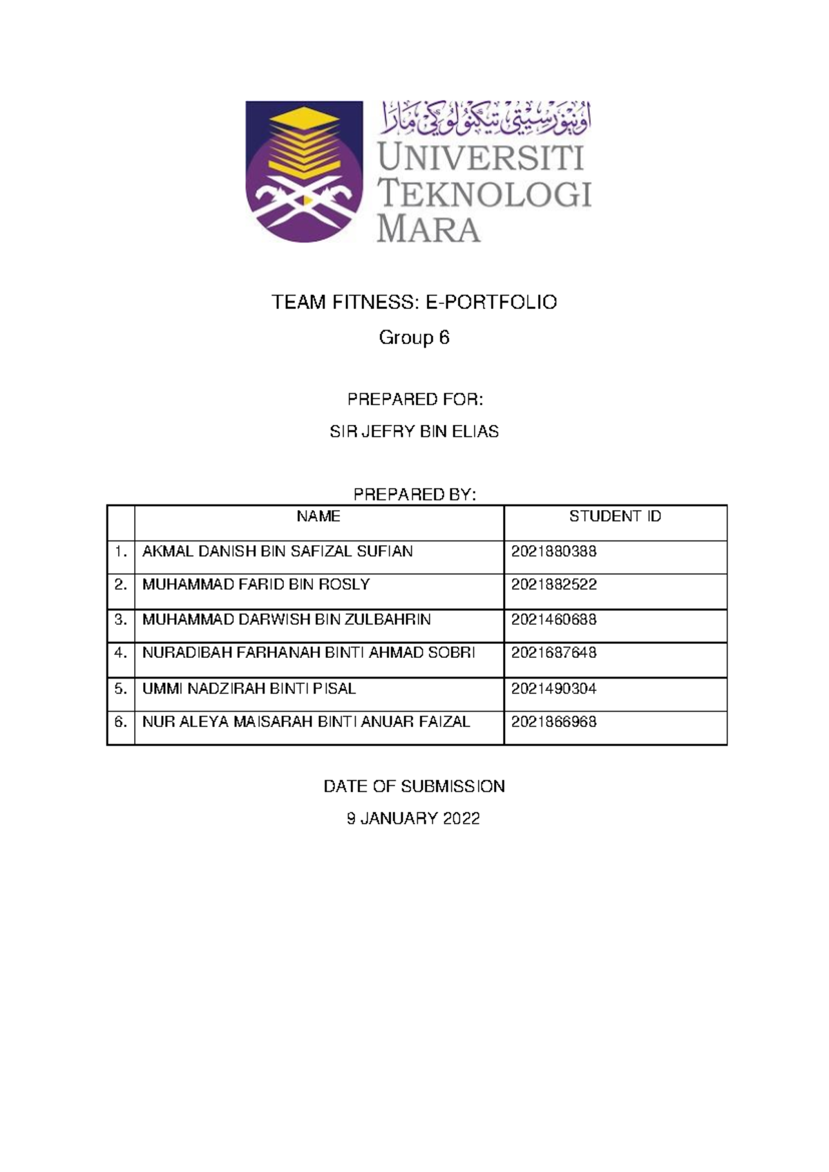 Contoh OBM100 Assignment e-portfolio 3 - TEAM FITNESS: E-PORTFOLIO ...