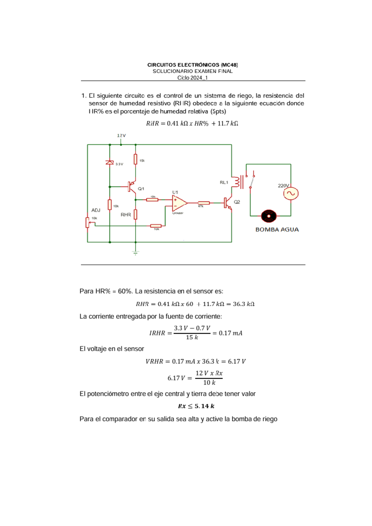 CIRCUITOS ELECTRÓNICOS (MC48) EXAMEN FINAL SOLUCIONARIO 2024_1 - Studocu