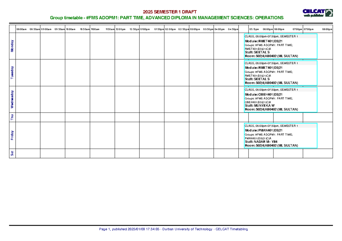 Timetable 2025 - Guidelines - 2025 SEMESTER 1 DRAFT Group timetable - # ...