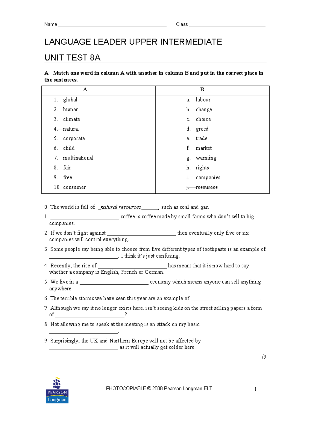 Unit Test 8A - Language Leader Upper Intermediate - Studocu