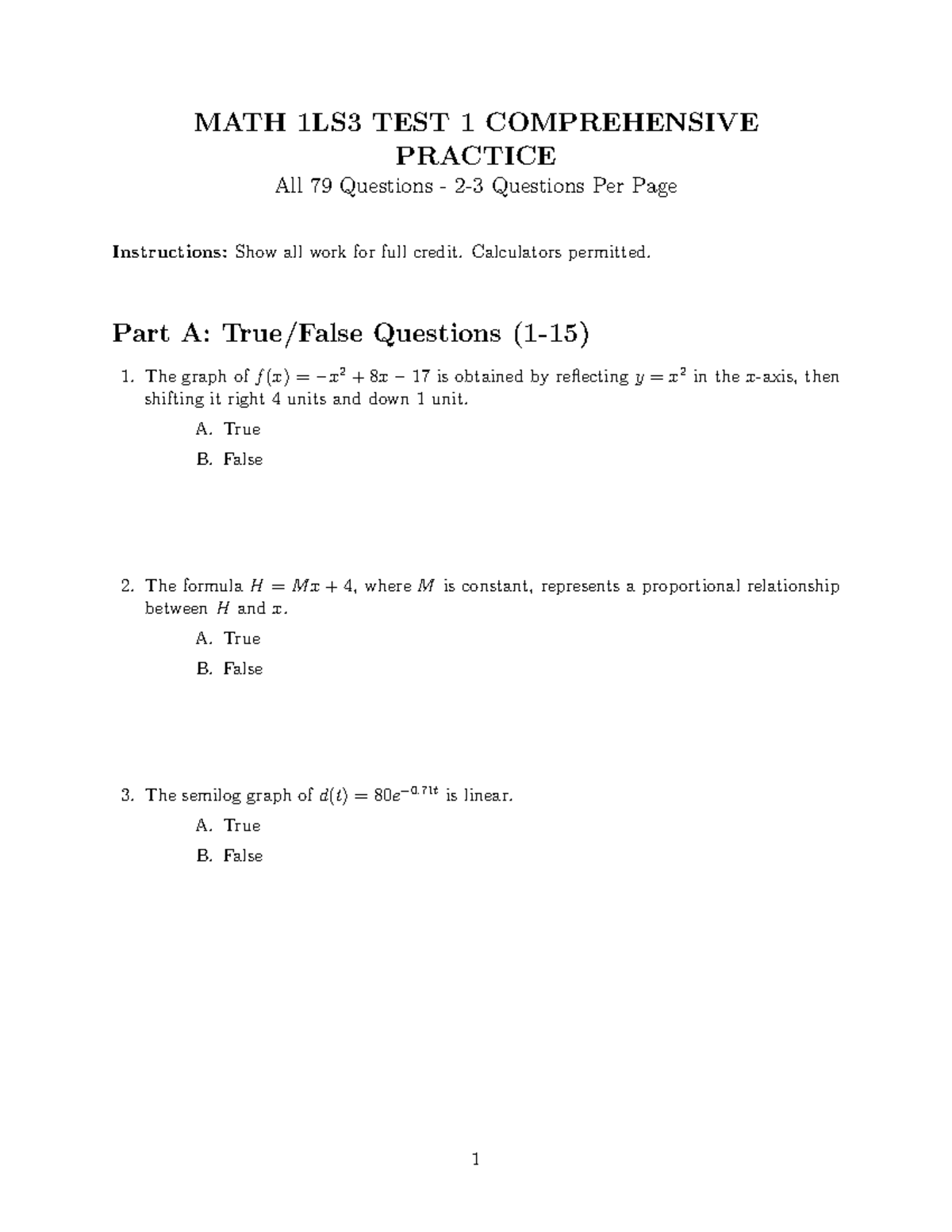 MATH 1LS3 TEST 1 COMPREHENSIVE PRACTICE: 79 Questions Review - Studocu