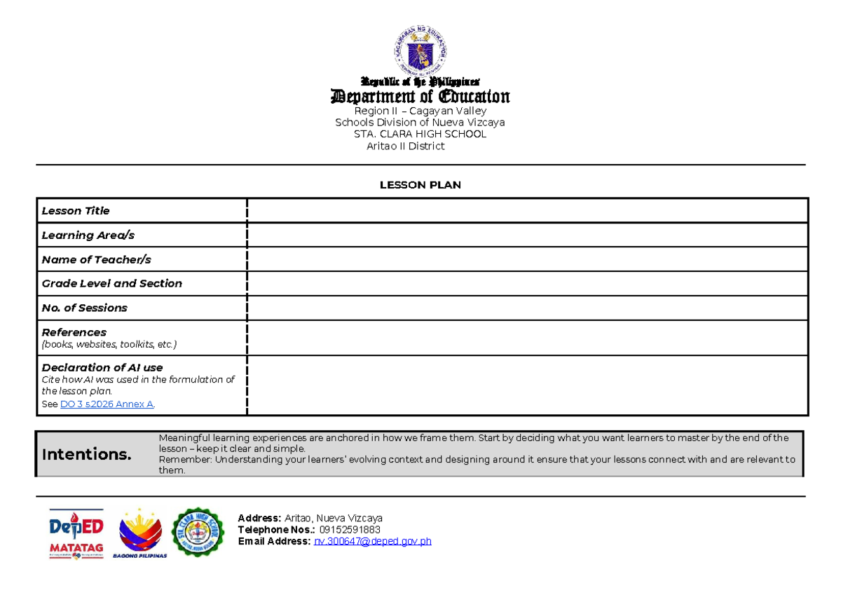 ILAW Template Lesson Plan for Grade Level - STA. CLARA HIGH SCHOOL ...