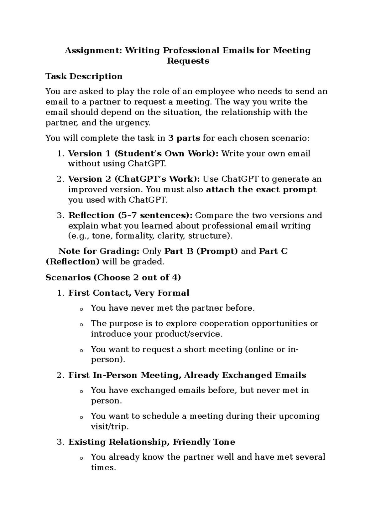 Email Assignment: Writing Professional Emails for Meeting Requests ...