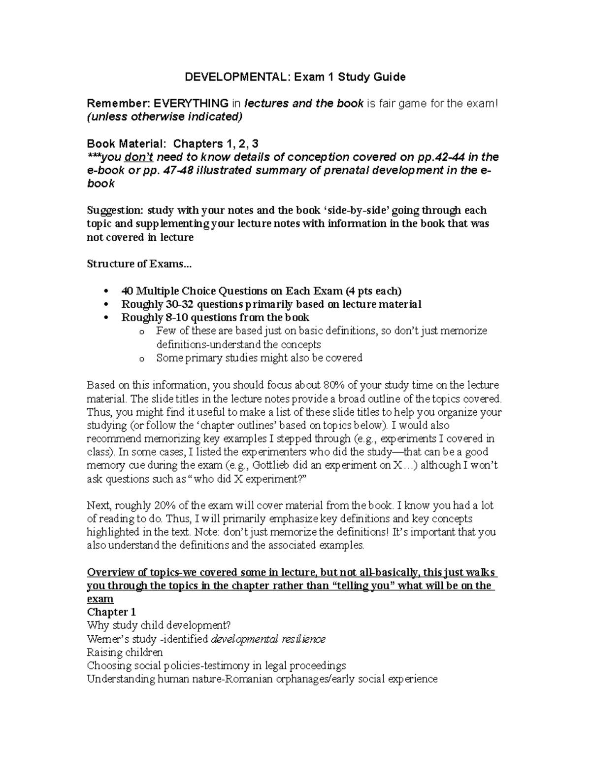 DEVELOPMENTAL 101: Exam 1 Study Guide & Key Concepts Review - Studocu
