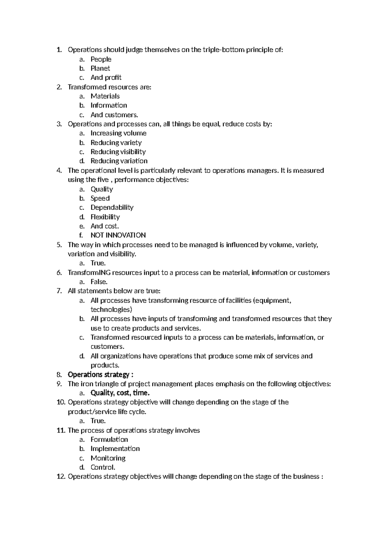 Operations Management Notes for Exam: Principles & Strategies - Studocu