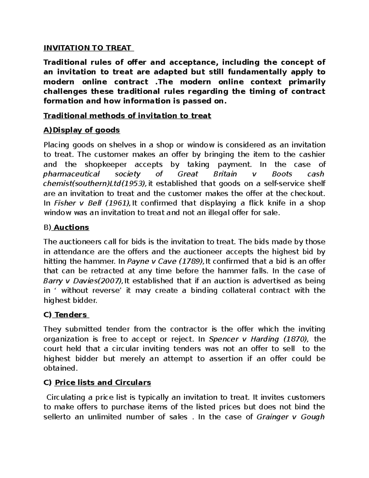 Contract Law: Invitation to Treat in Traditional & Online Contexts ...