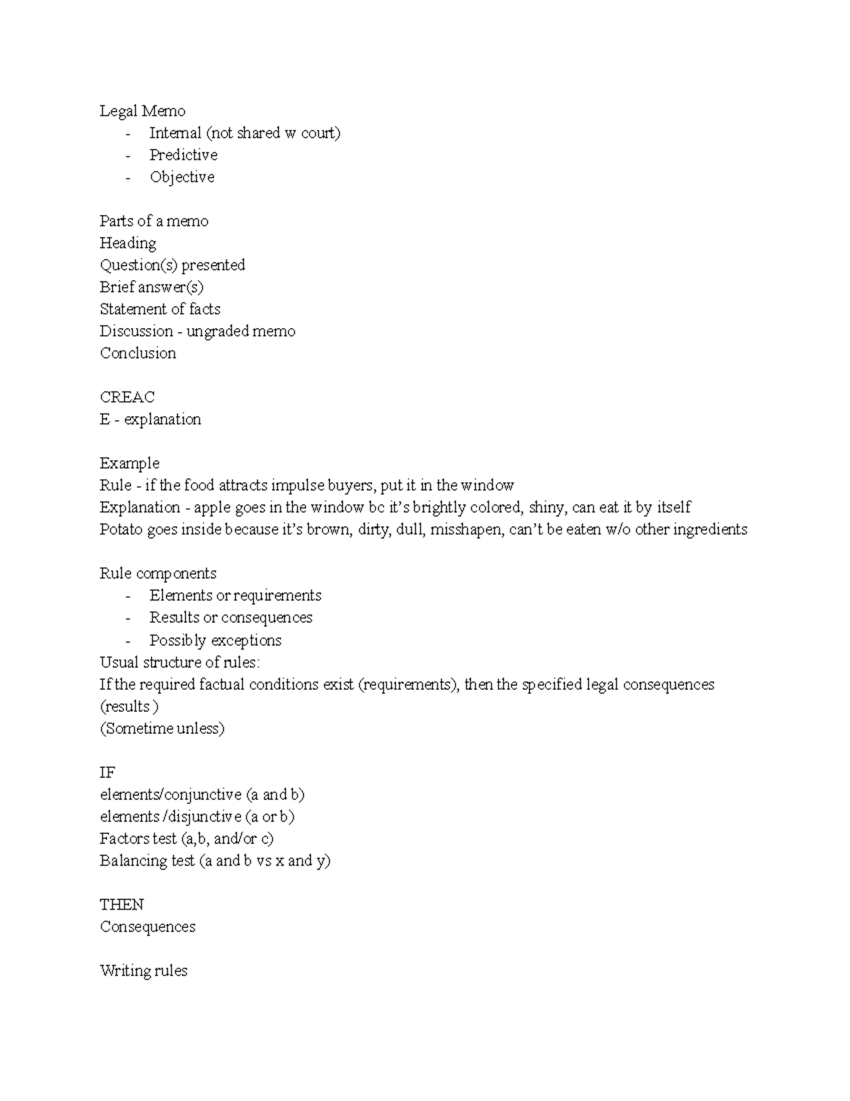 Legal Memo Structure & CREAC Analysis - Writing Lecture Notes 2 - Studocu