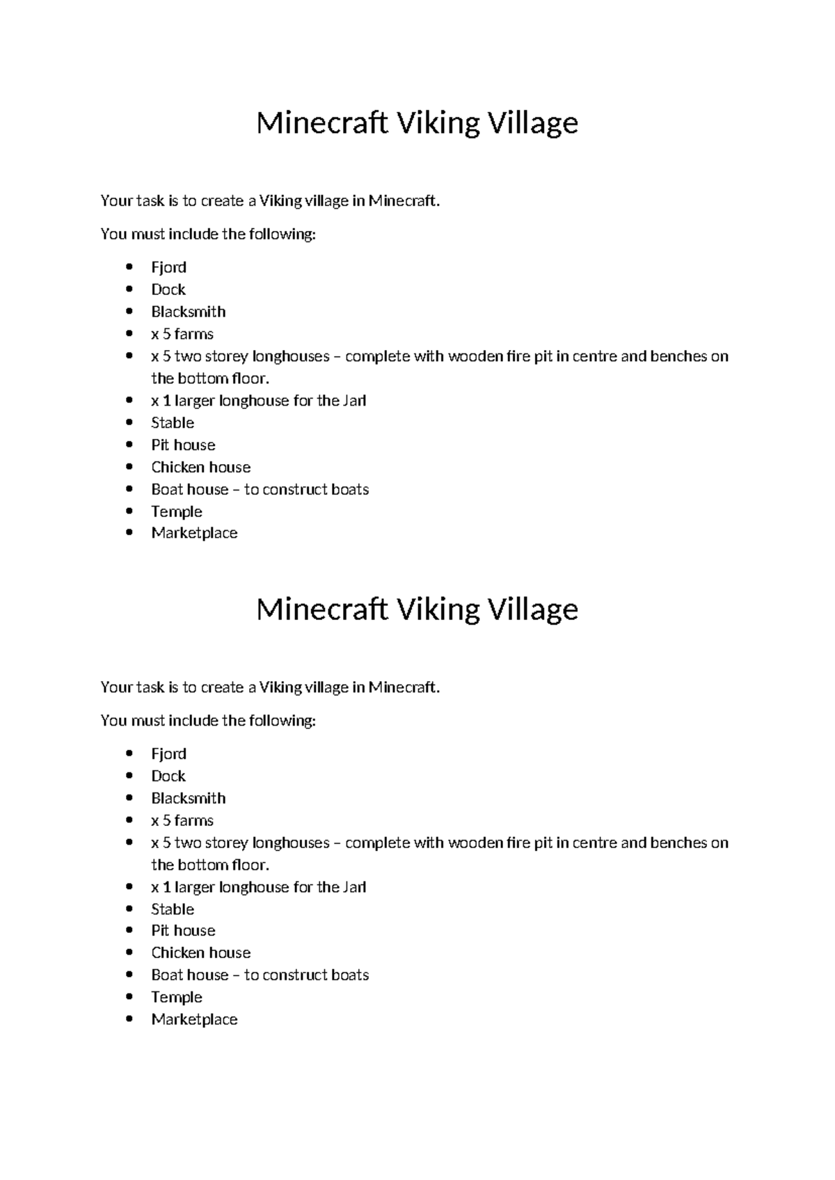 Minecraft Viking Village Project: Build a Fjord Settlement - Studocu