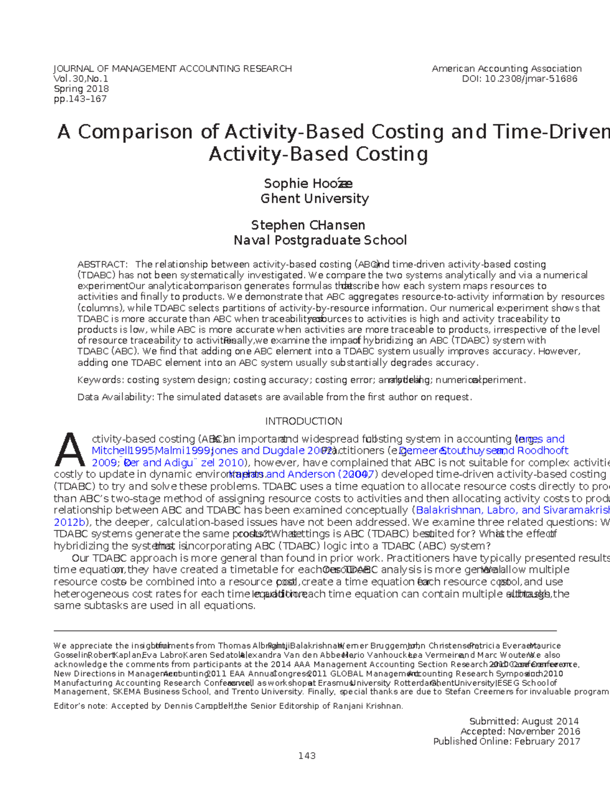 A Comparison of Activity-Based Costing and Time-Driven Activity-Based ...