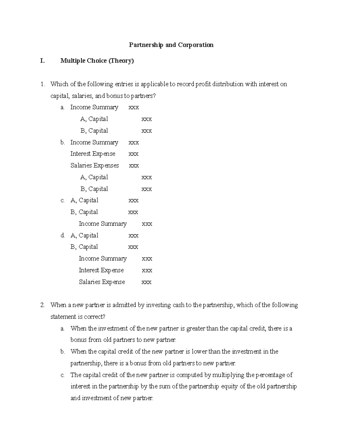 Final Exam Study Guide for Partnership Accounting (ACC 301) - Studocu