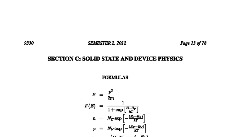 SSD formula sheet - PHYS2213 - 9330 SEMESTER 2, 2012 Page 13 of 18 ...
