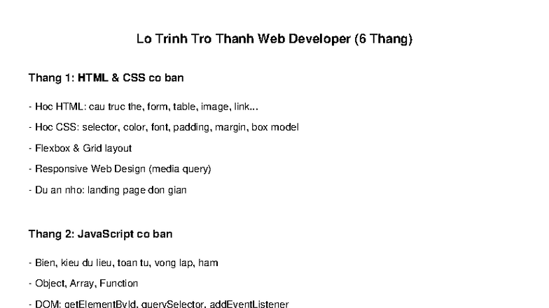 Lộ Trình Học Web Developer 6 Tháng: Từ HTML đến ReactJS - Studocu