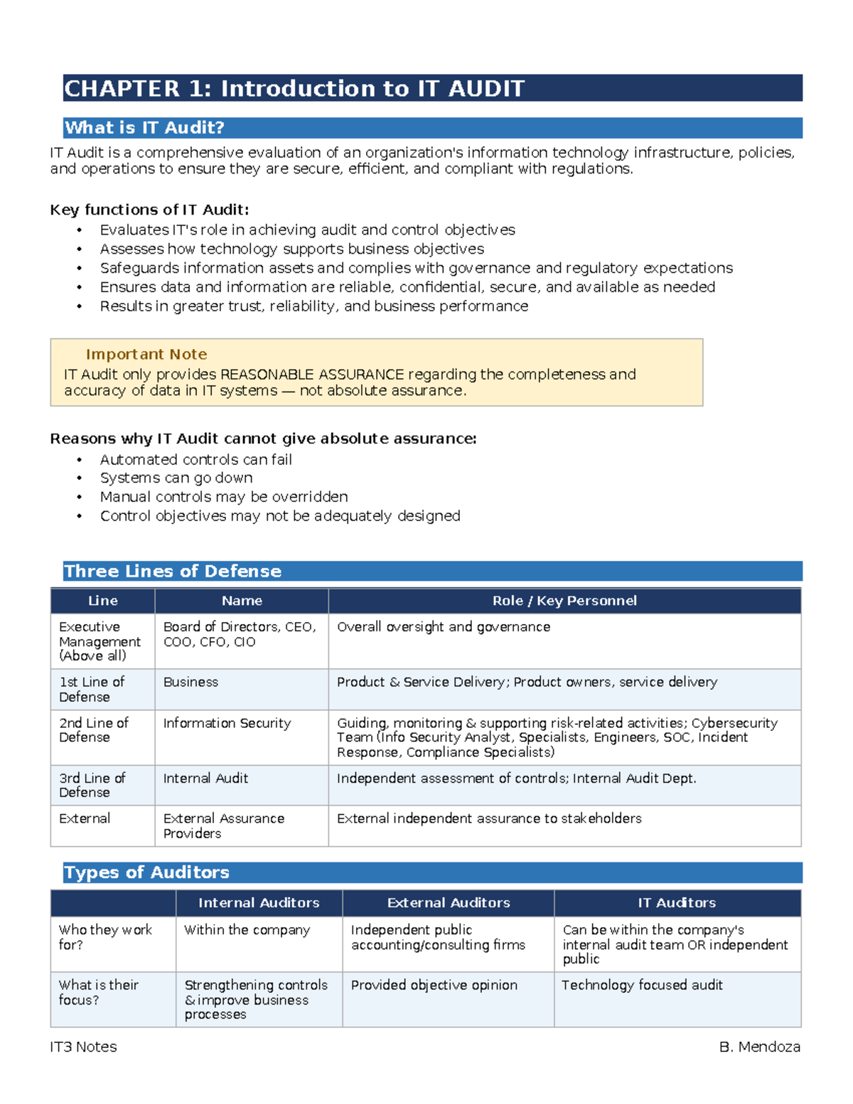 IT3 01-02: IT Audit Fundamentals - Chapter 1 & 2 Overview - Studocu