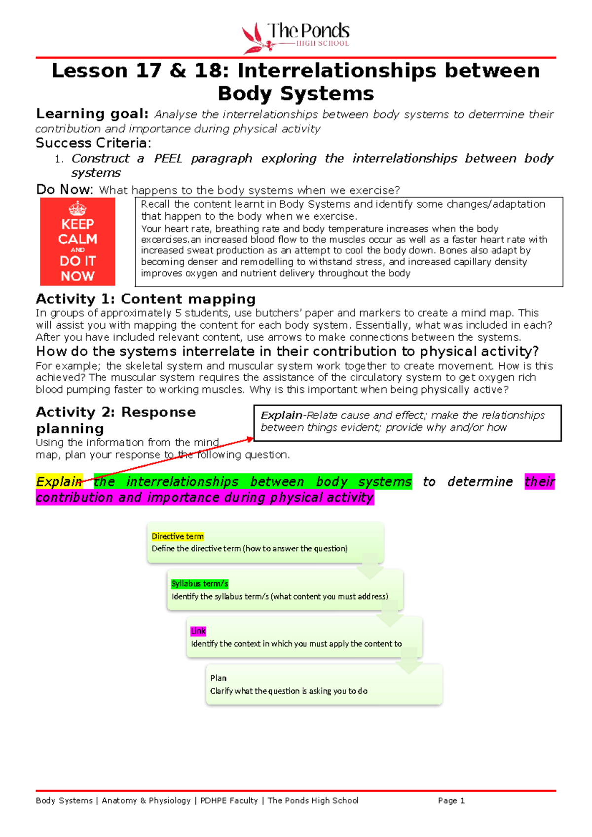 Body Systems Lesson 17 & 18: Interrelationships in Physical Activity ...