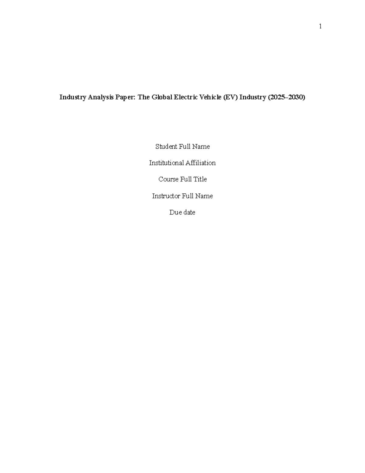 Industry Analysis Paper: Global EV Market Trends and Insights - Studocu