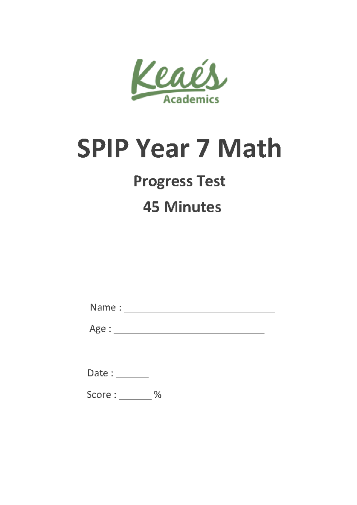 SPIP Year 7 Math Progress Test - 45 Minutes - Studocu