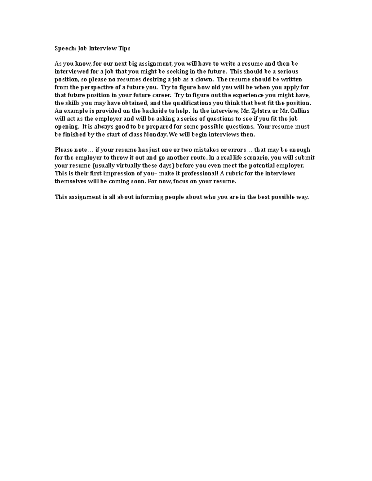 Speech: Job Interview Tips and Resume Preparation - Studocu