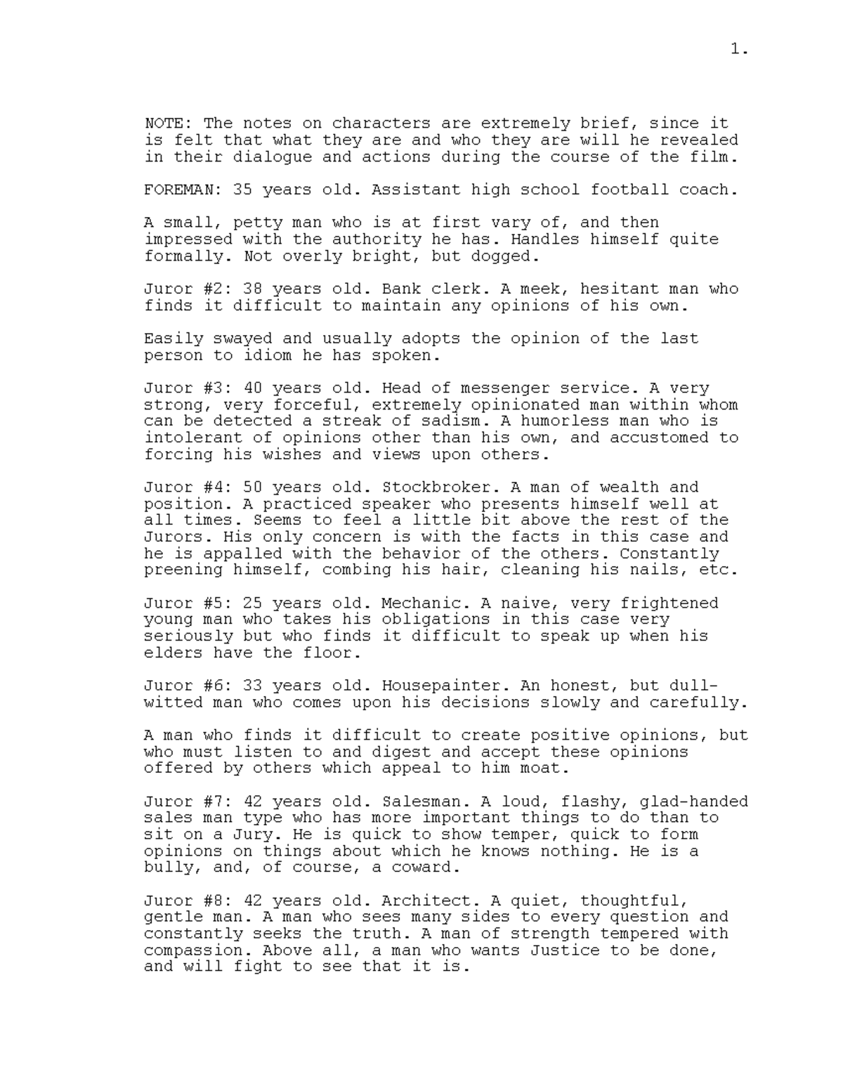 12 Angry Men Script - NOTE: The notes on characters are extremely brief ...