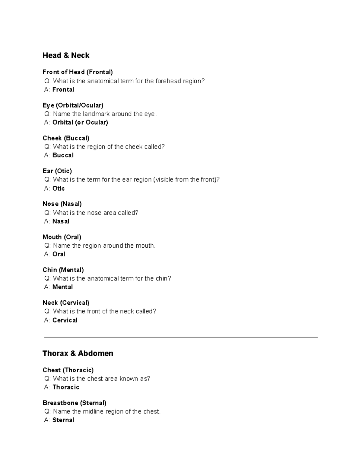 Anatomy Study Guide: Anatomical Terms & Regions (ANAT 101) - Studocu