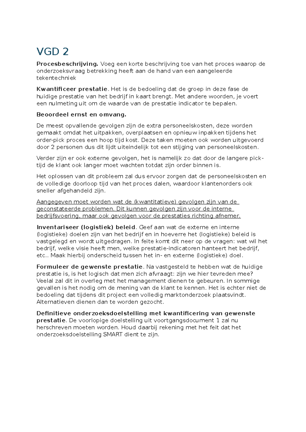 VGD 2 - Procesanalyse en Prestatiekwantificering Project 5/6 - Studeersnel