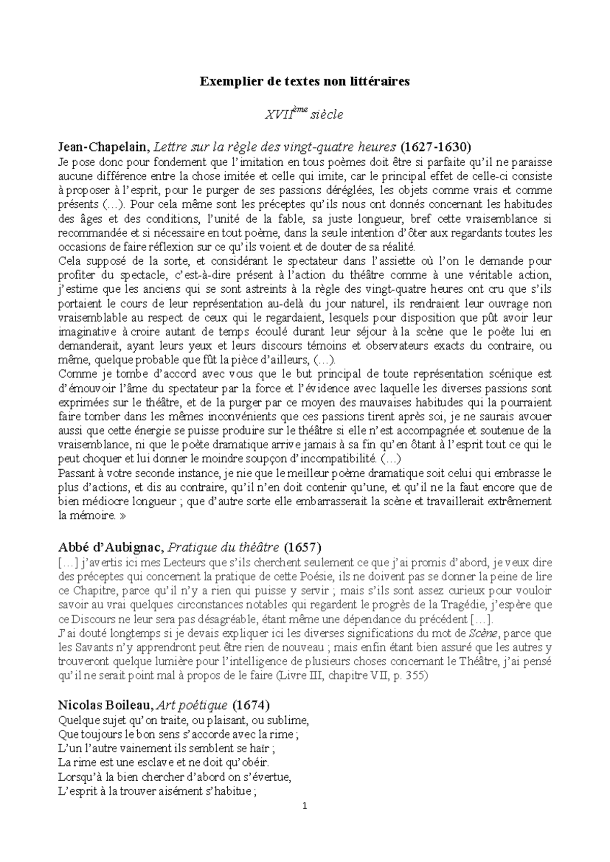 Exemplier de Textes Non Littéraires du XVIIème Siècle - Studocu