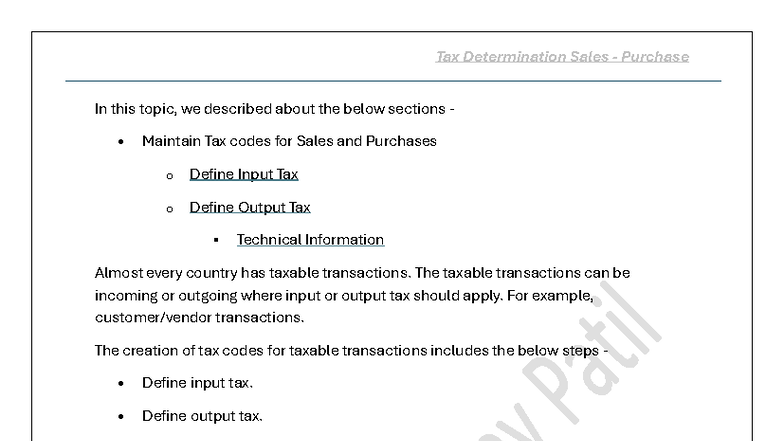 Tax Determination for Sales & Purchases: SAP Guide (Course Code) - Studocu