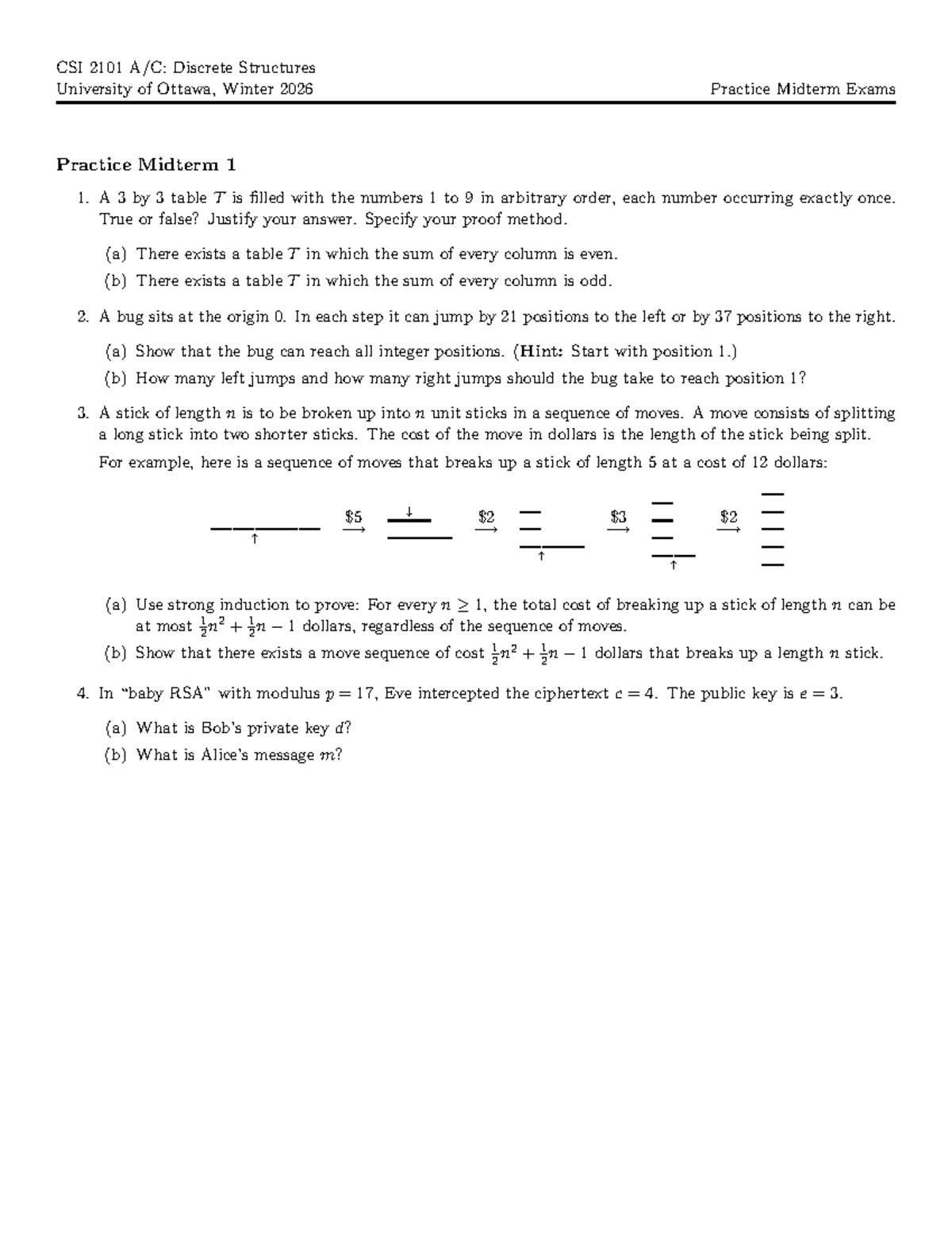 CSI 2101 Discrete Structures Winter 2026 Practice Midterm Exam 26PM ...